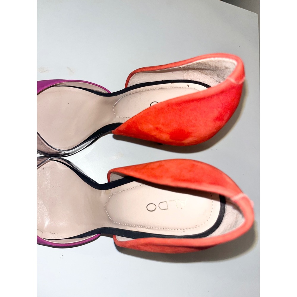 ALDO Nydelaclya‎ Pink Orange Suede Heel Pumps Stiletto Clear Inlay | Women's 6.5 - Picture 5 of 13